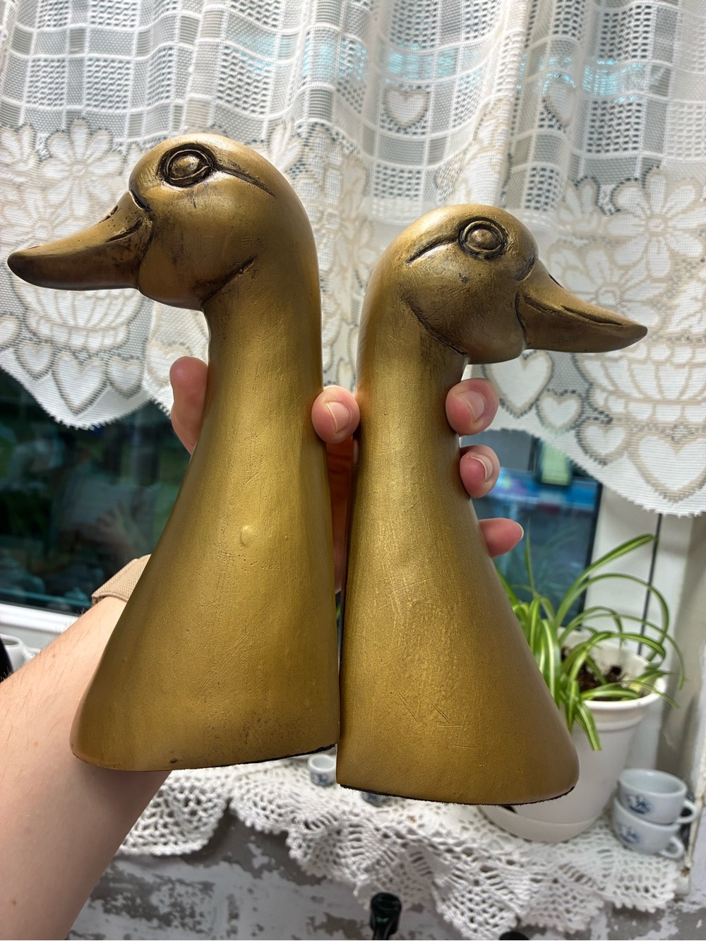 Gold Decorative Duck Figurine Pair - Elegant Bird bookends